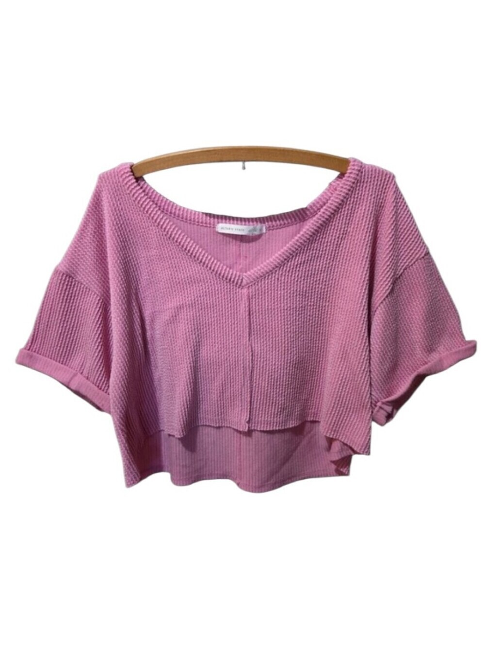 Altar'd State Pink Waffle Knit V-Neck Oversized Top Women's L